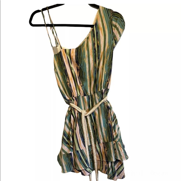 Free People One Shoulder Asymmetric Rope Belt Dress Green Size Small - Picture 3 of 4